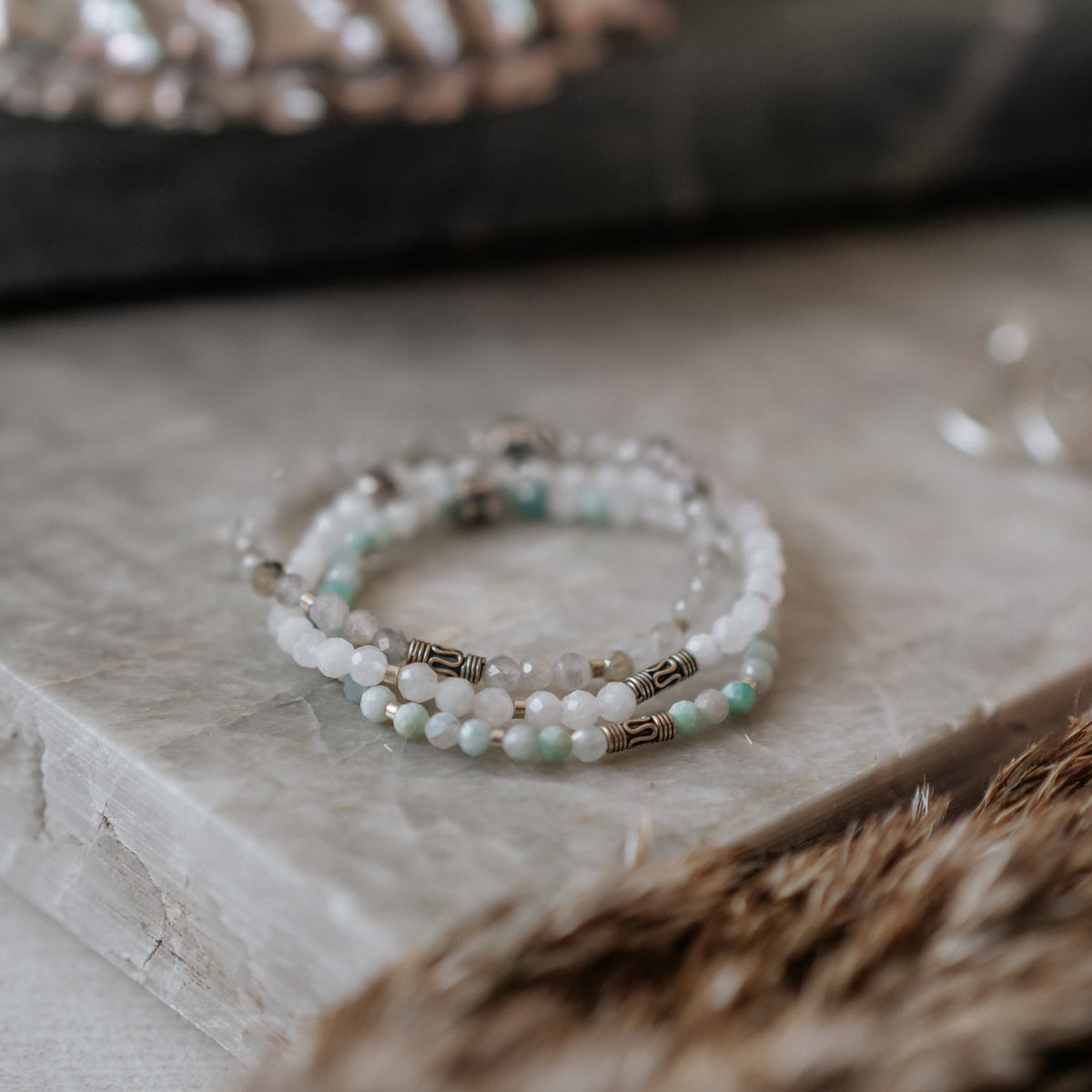 Rose Quartz, Sunstone and Moonstone Stack | Gemstone Bracelet
